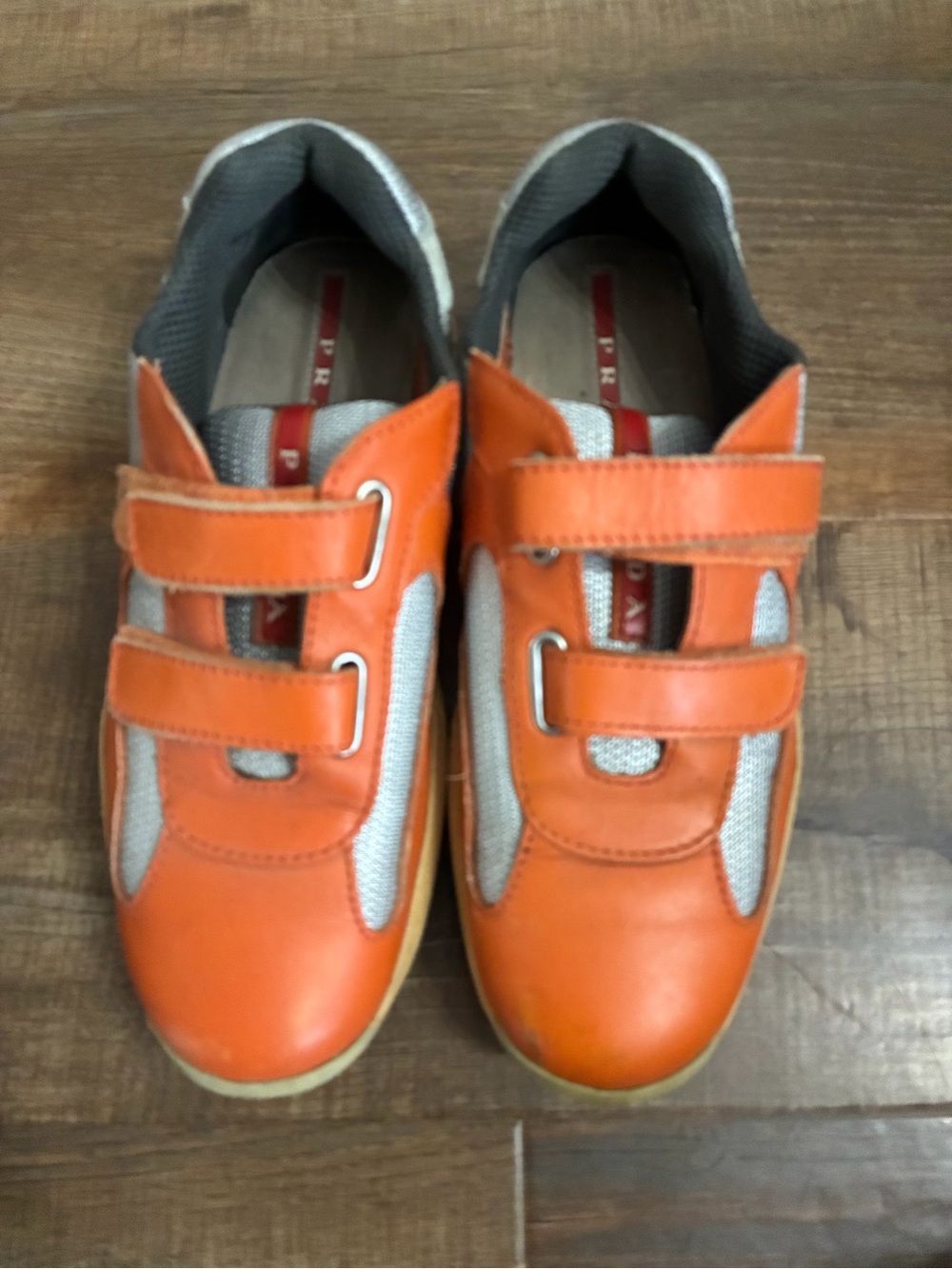 Vintage Prada America's Cup Strap Sneakers Orange Silver Mesh Size 38